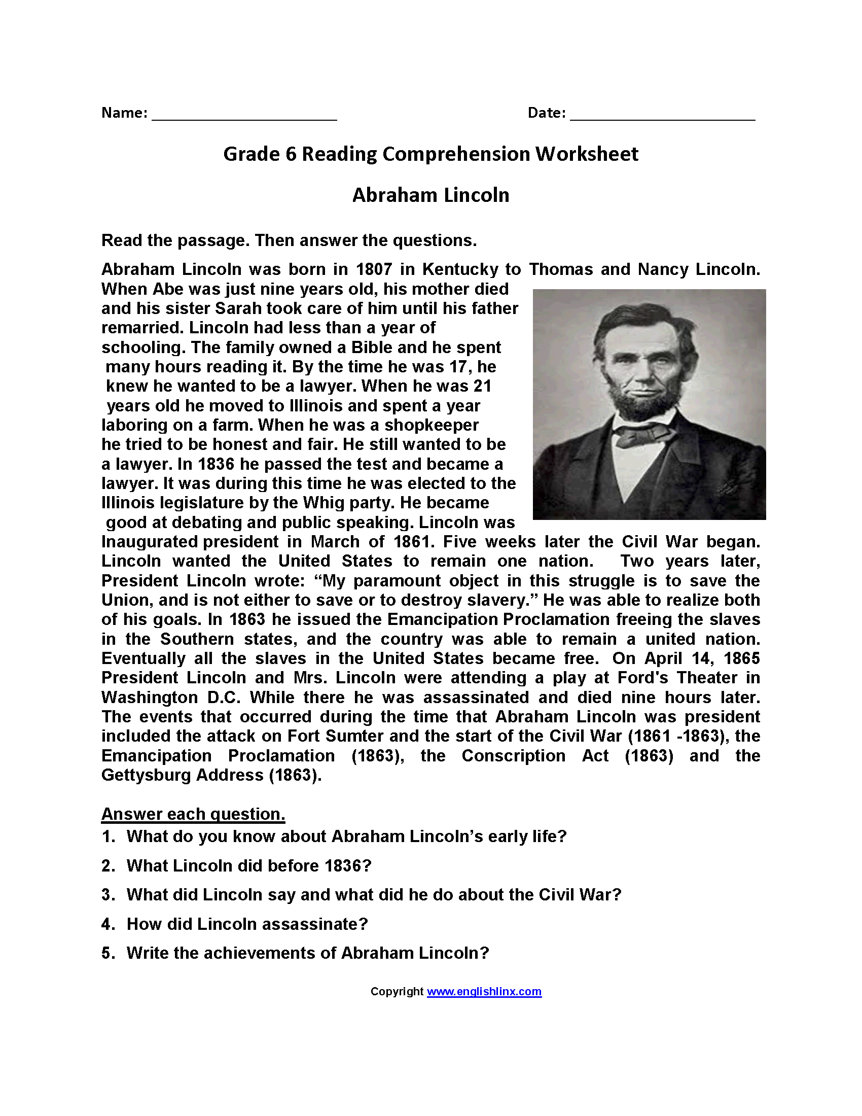 Free Printable 6th Grade Reading Worksheets Engaging Exercises For Young Readers