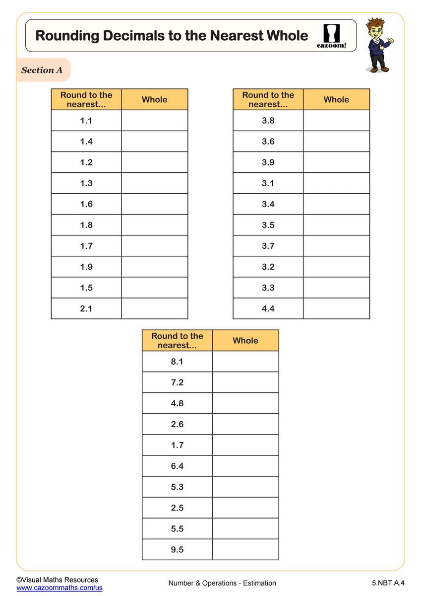 Rounding Decimals To The Nearest Whole Worksheet Fun And Engaging 5th Grade PDF Worksheets Cazoom Math