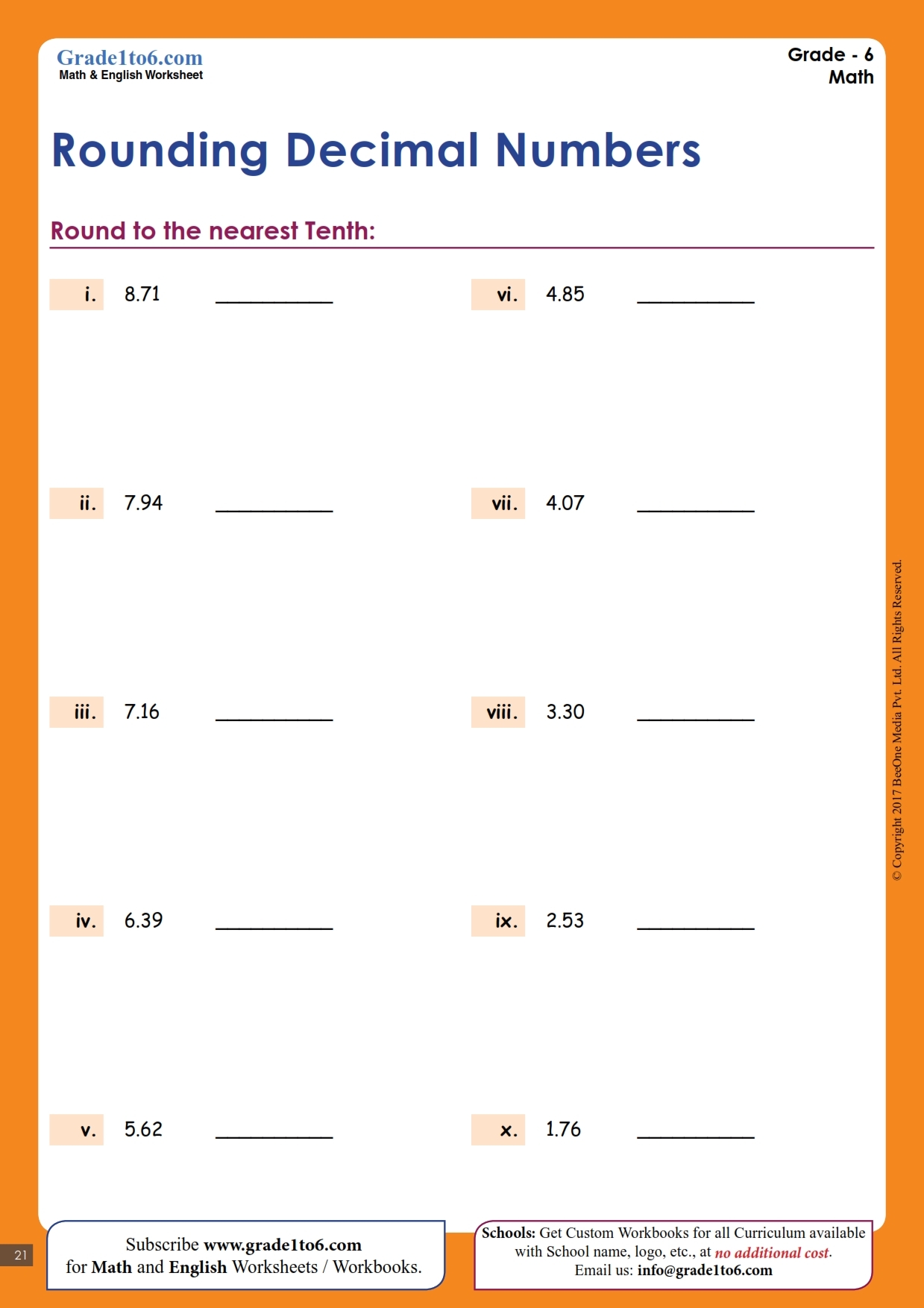 Sixth Grade Rounding Numbers Worksheet