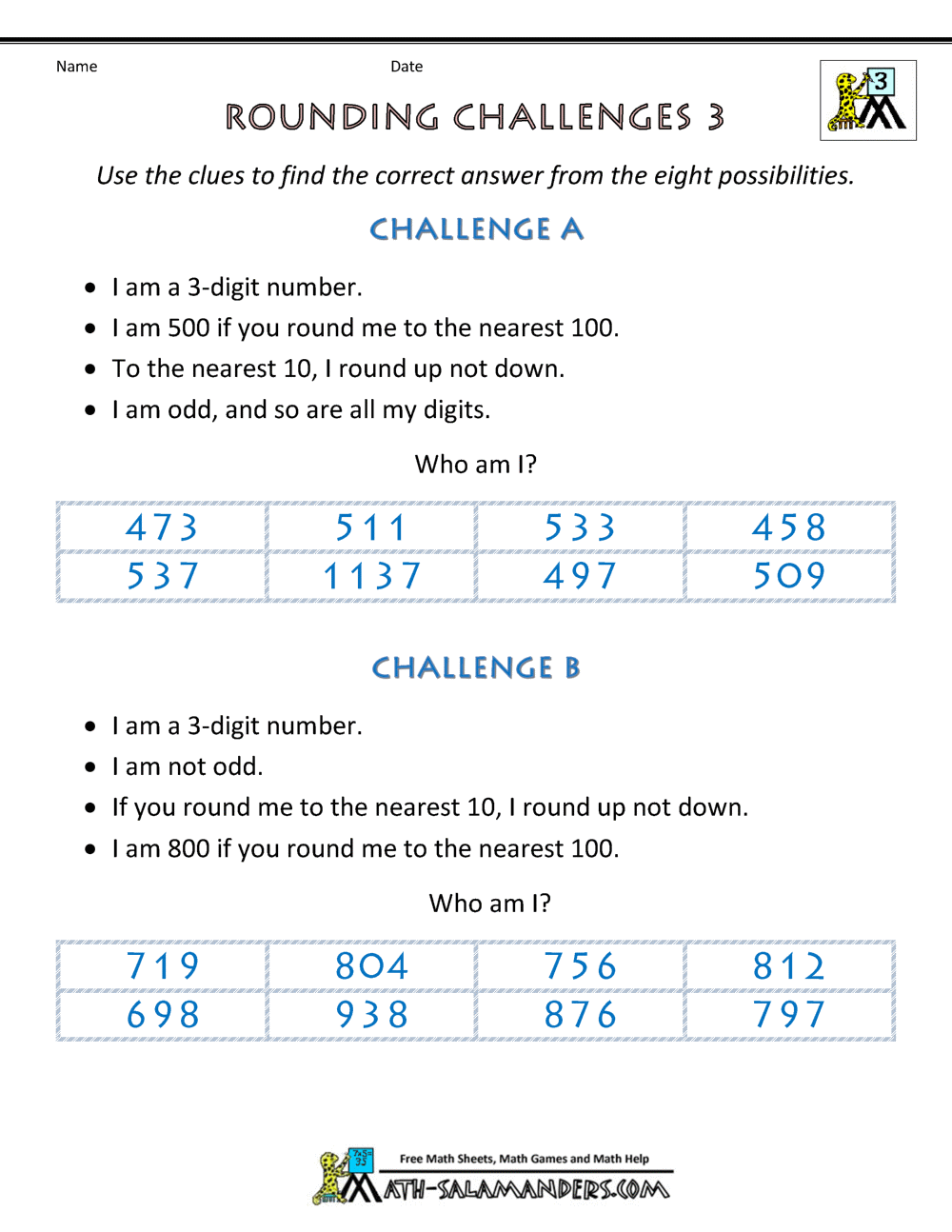 Rounding Numbers Worksheet Rounding Challenges