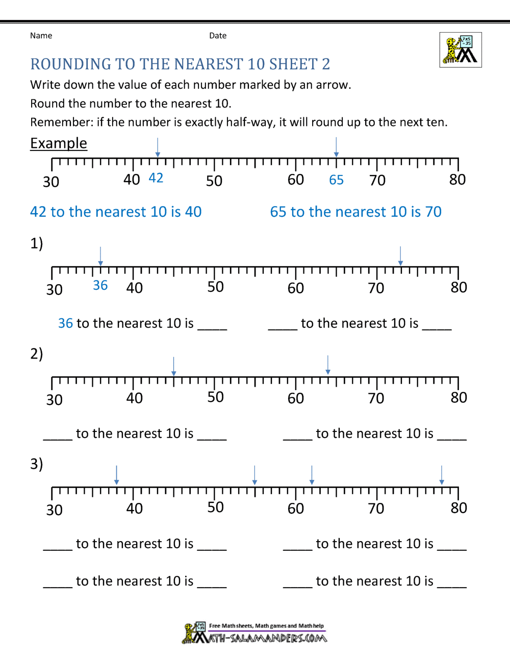 Rounding To The Nearest 10 Worksheets