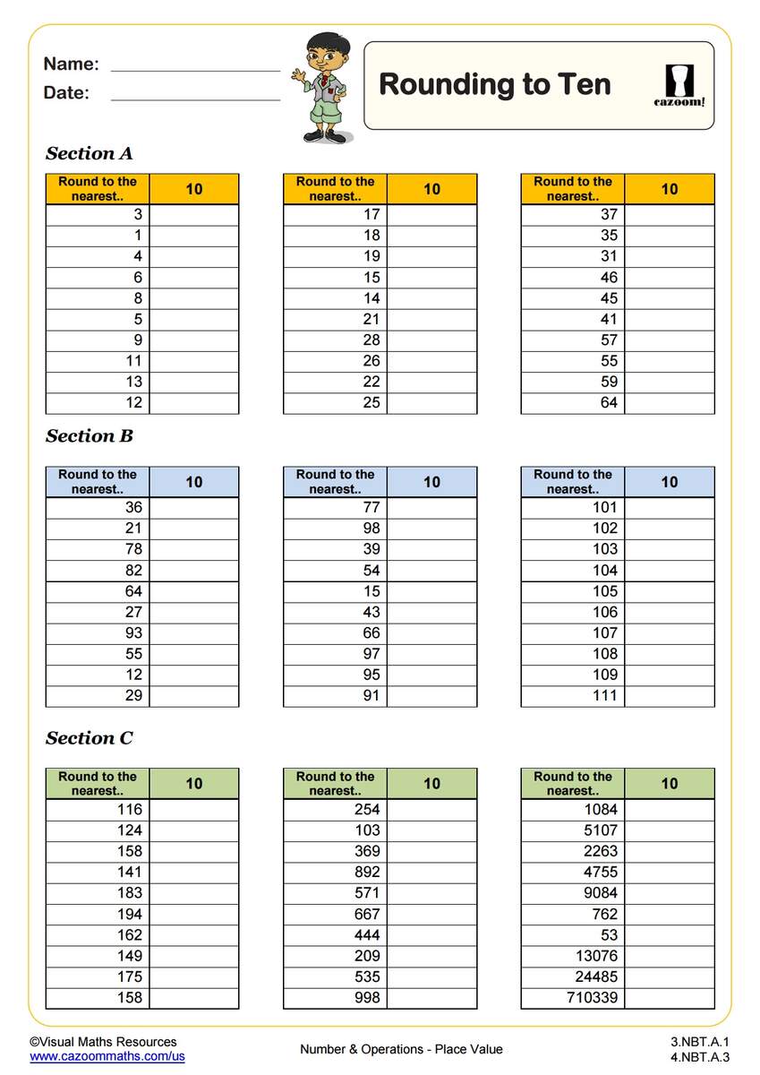Rounding To The Nearest Ten PDF Printable Number And Operations Worksheets Cazoom Math