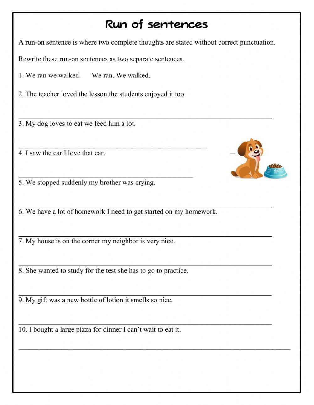 Run On Sentences 2 Worksheet Worksheets Library