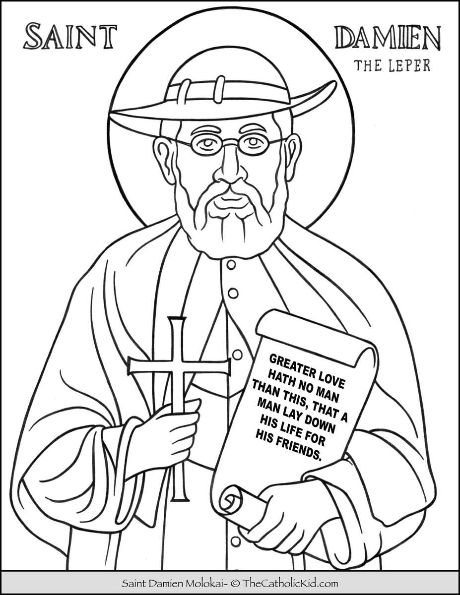Saint Damien Molokai Coloring Page TheCatholicKid