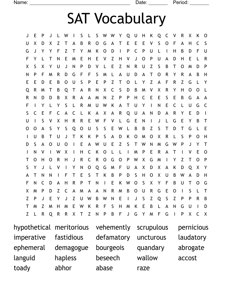 Quiz Worksheet Practice With Common SAT Words Study