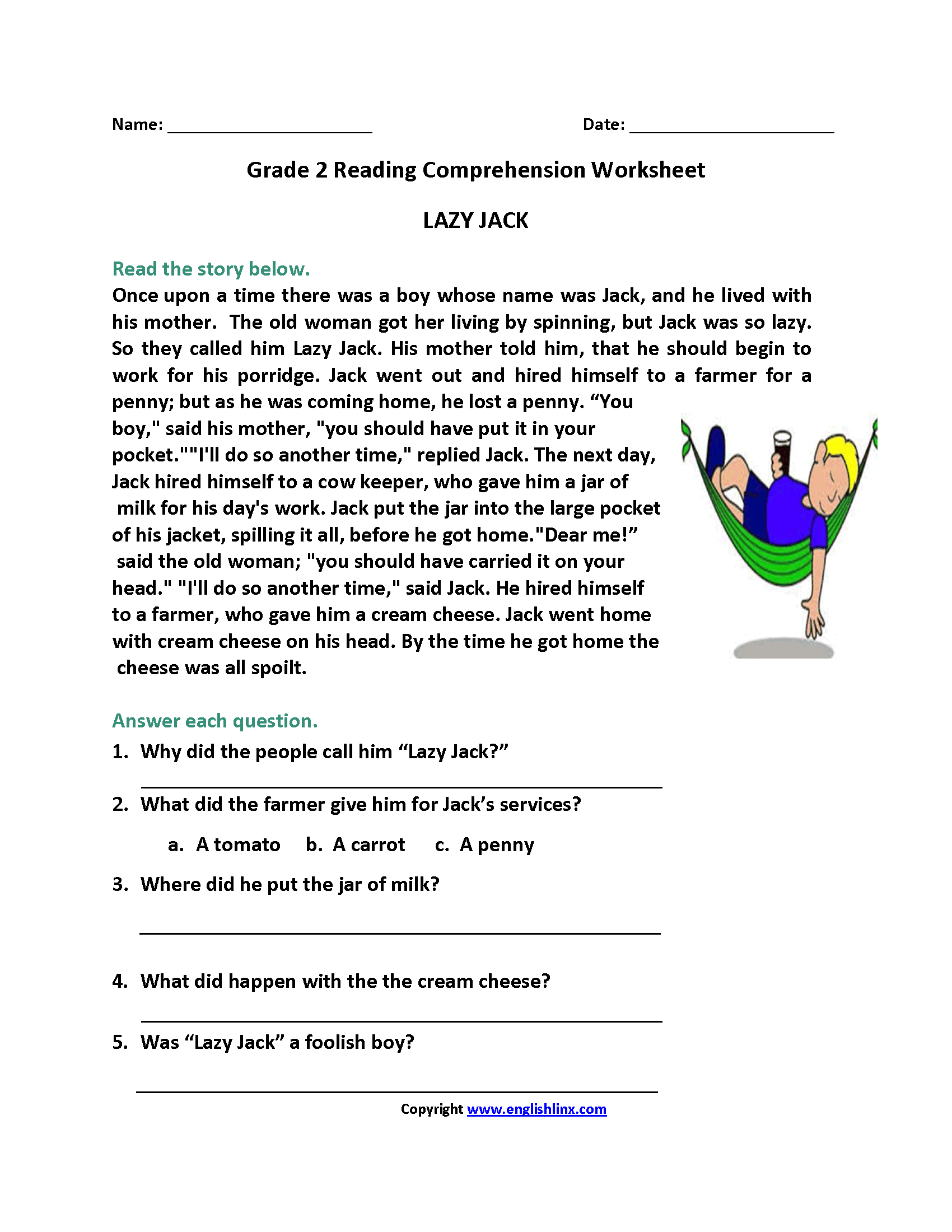 2nd Grade Reading Worksheets Best Coloring Pages For Kids