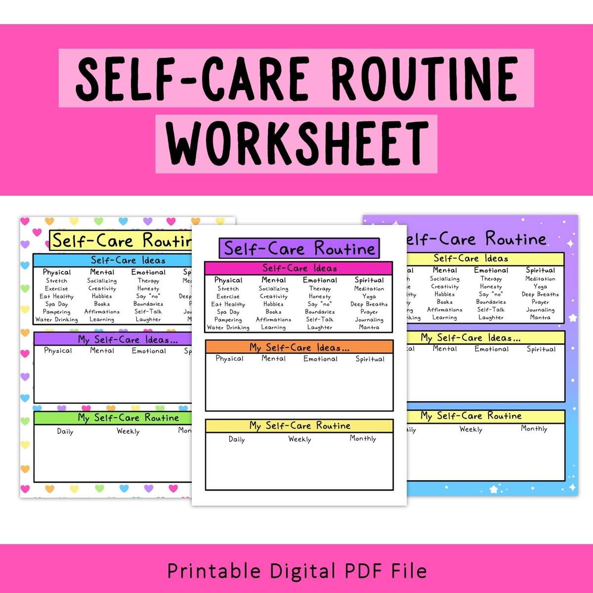 Self Care Routine Worksheet Printable Self Love Love Yourself Etsy Sweden