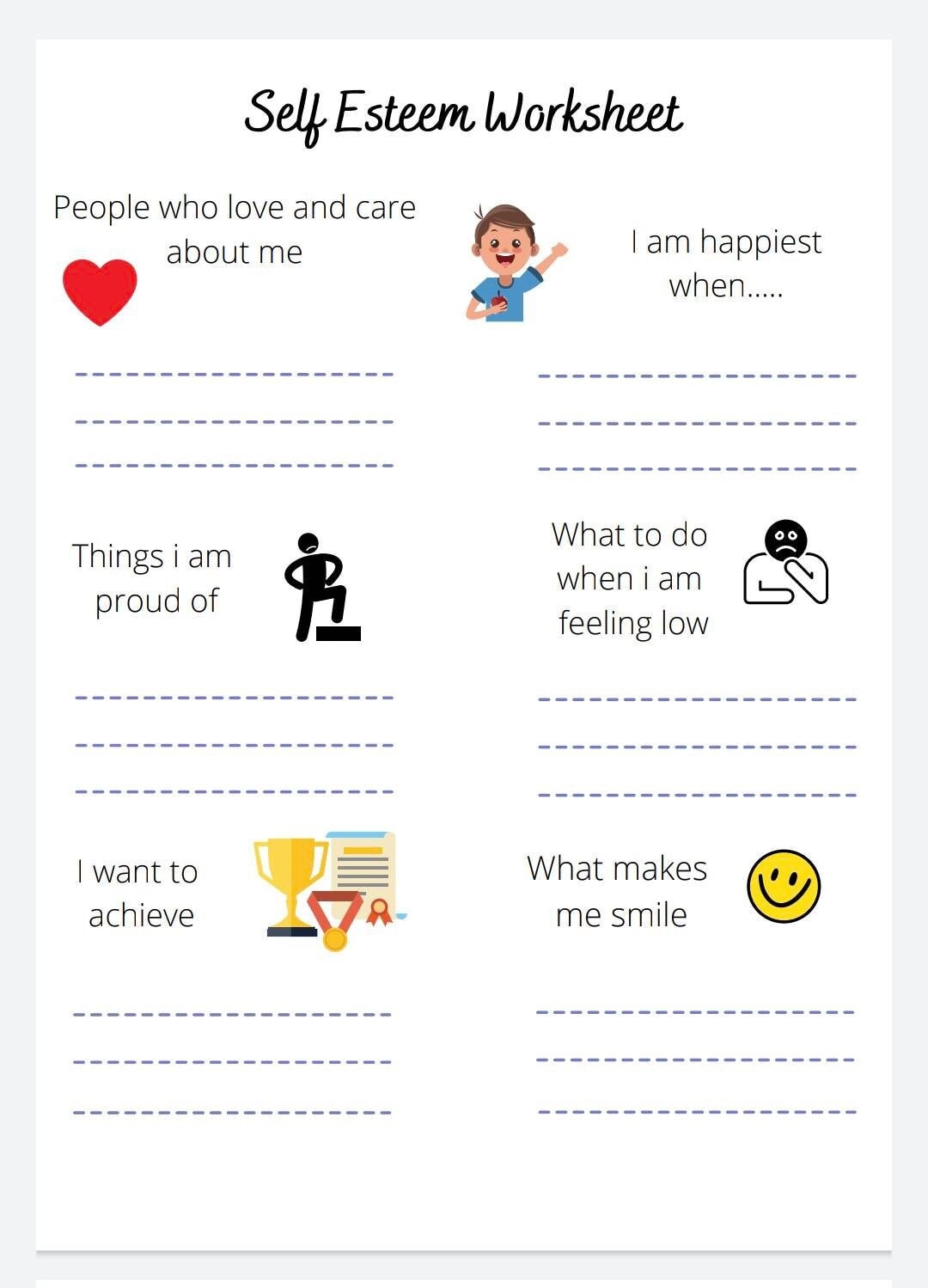 Self Esteem Gratitude Worksheet Children Mental Health Emotions Feelings Awareness Download Printable Etsy