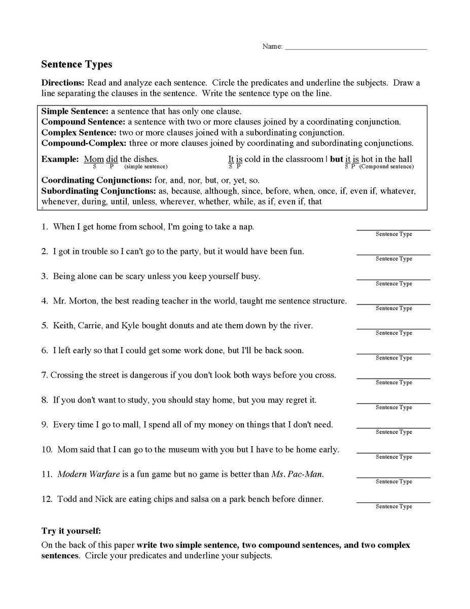 Sentence Types Worksheet Sentence Structure Activity Types Of Sentences Worksheets Declarative Interrogative Imperative Teaching Resources