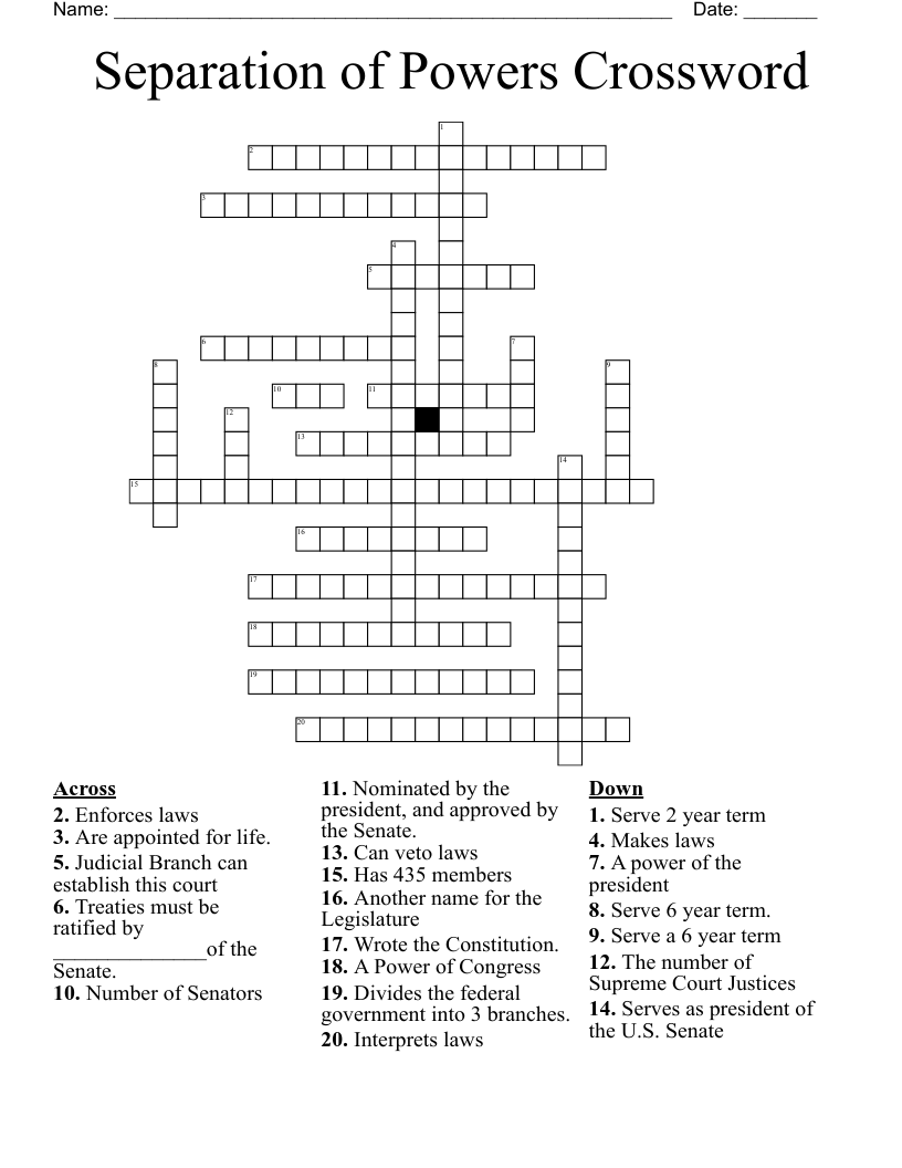 Separation Of Powers Crossword WordMint Separation Of Powers Worksheet Worksheets Library