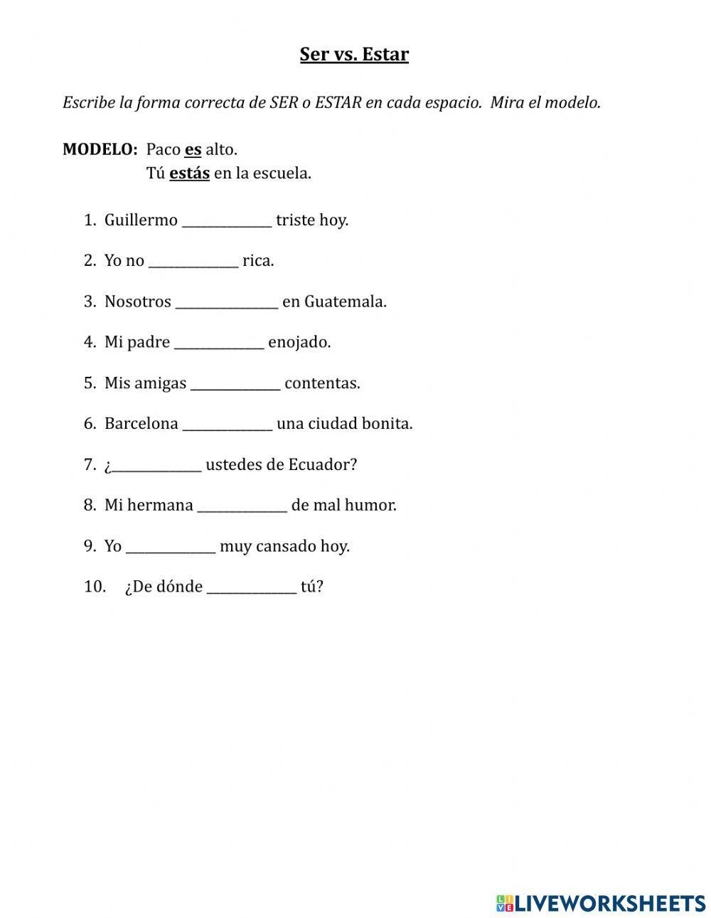 SER Vs ESTAR SraBaus Worksheets Library