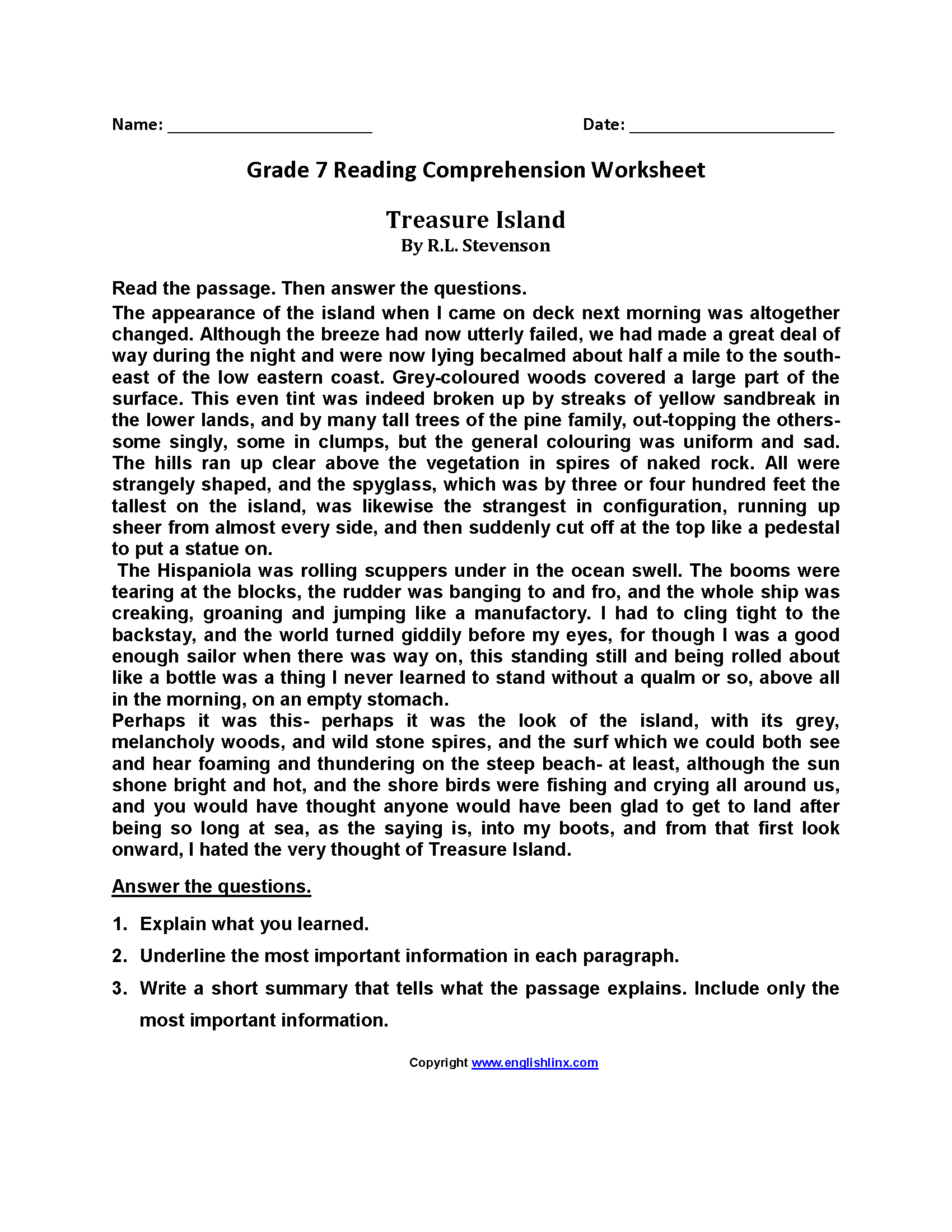 Seventh Grade Reading Worksheets Vocabulary Fluency Practice 16 Comprehension Reading English Worksheets Free PDF At Worksheets Library