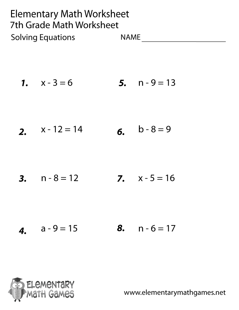 Seventh Grade Solving Equations Worksheet 7th Grade Math Worksheets