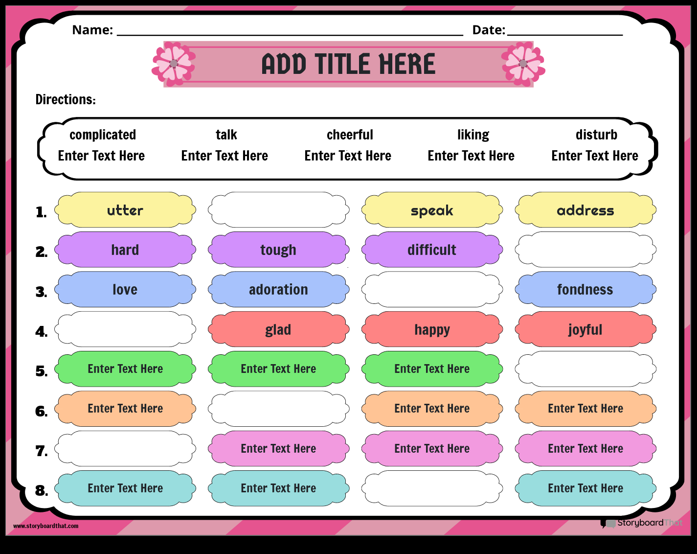 Shades Of Meaning Storyboard That Worksheets