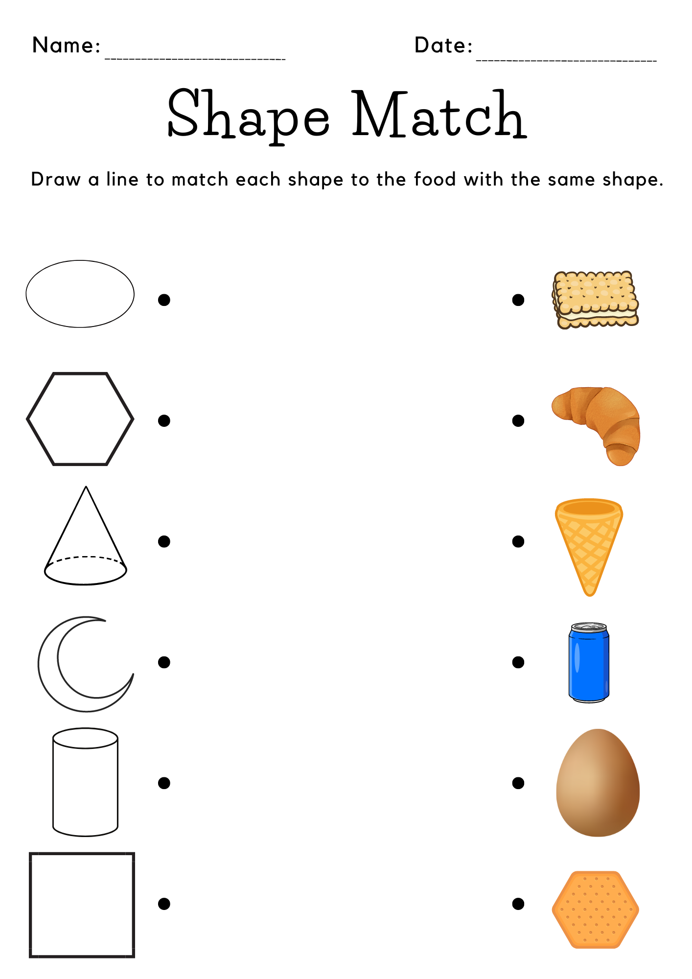 Shapes Matching Food Worksheet For Kindergarten Made By Teachers 5 Printable Matching Worksheets Match The Picture Prek Worksheets Kindergarten Printables Learning Activities VPK Homeschool Etsy