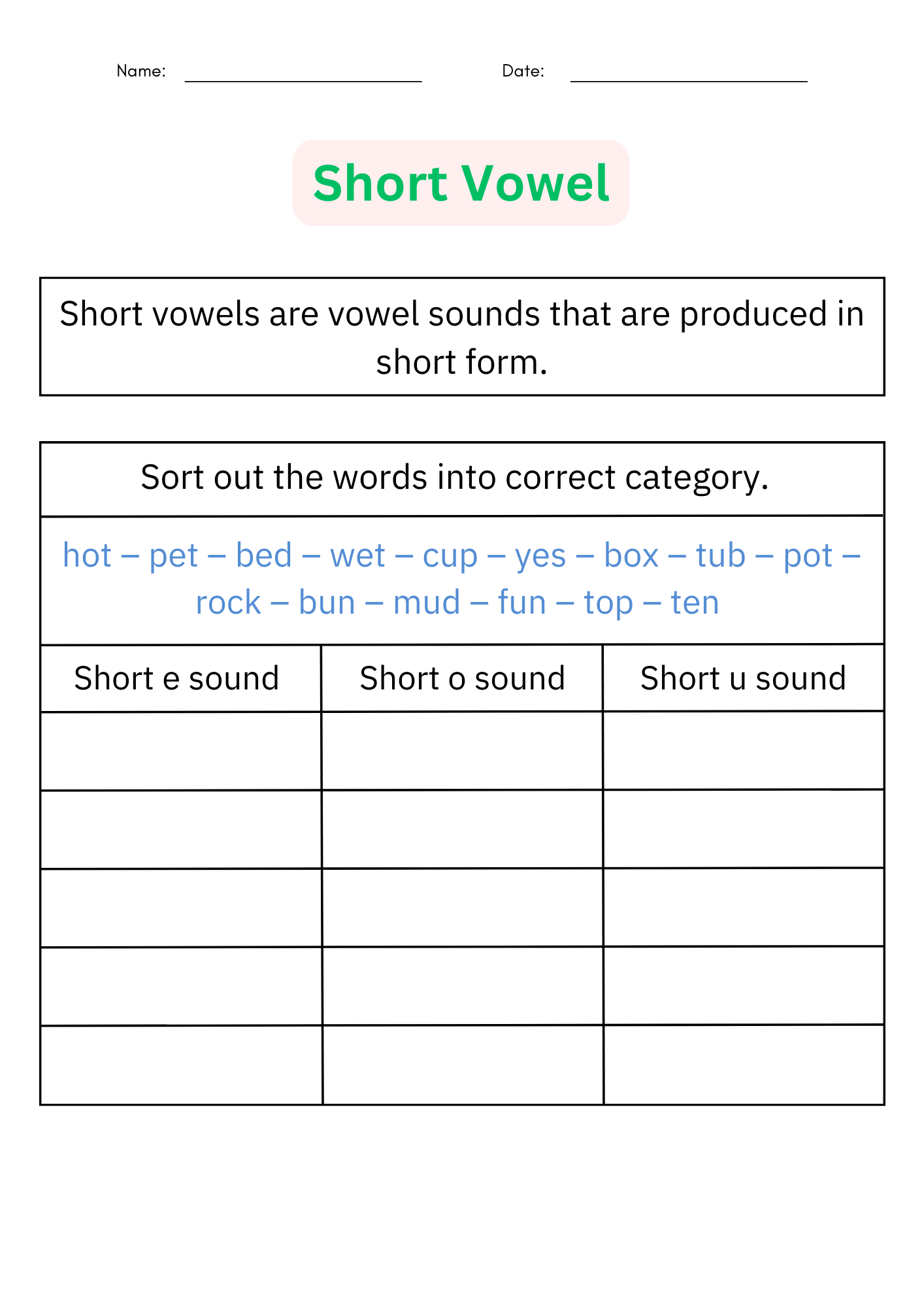 Long Vowels Worksheets Free Coloring Pages 5 Printables
