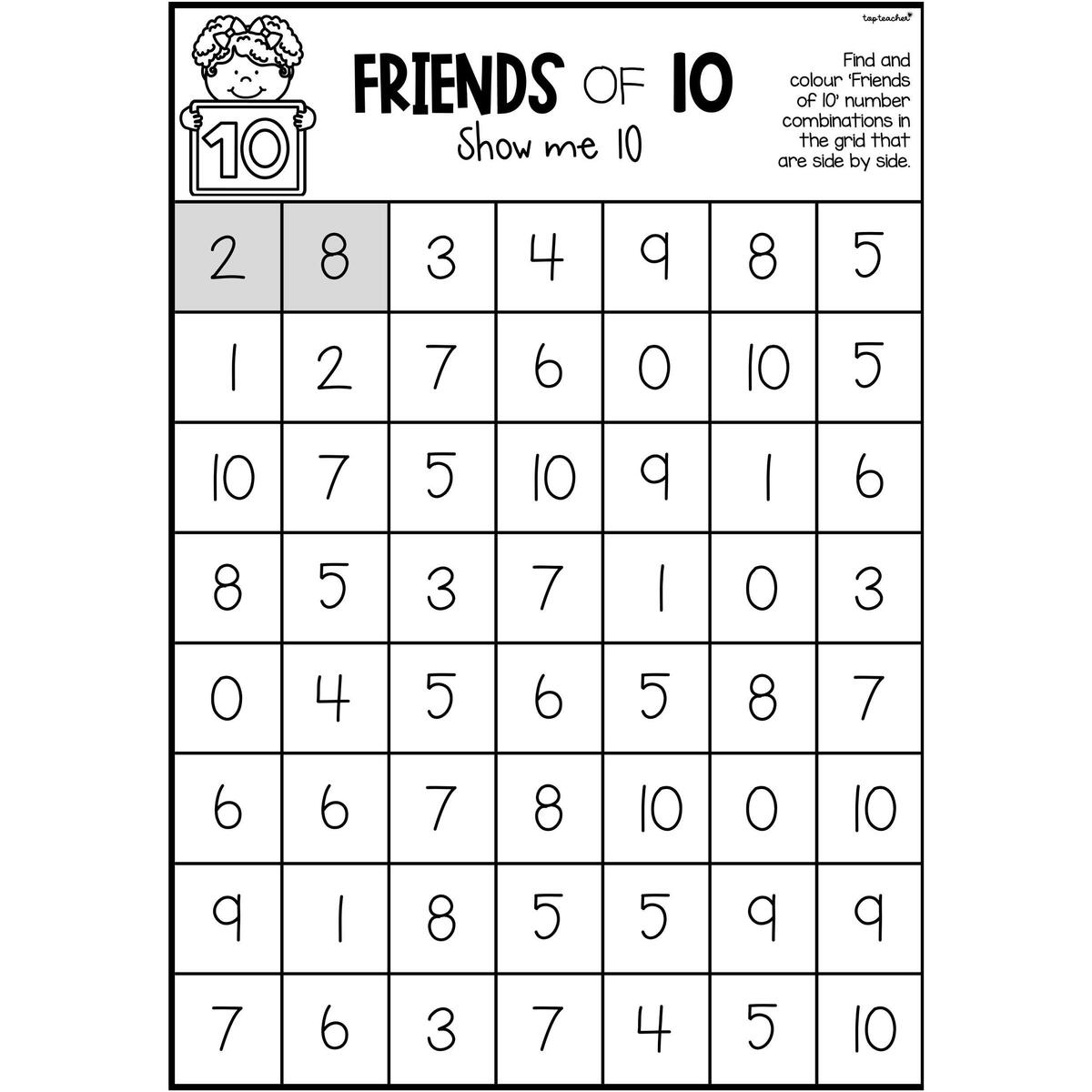 Show Me Ten Friends Of Ten Worksheet Top Teacher
