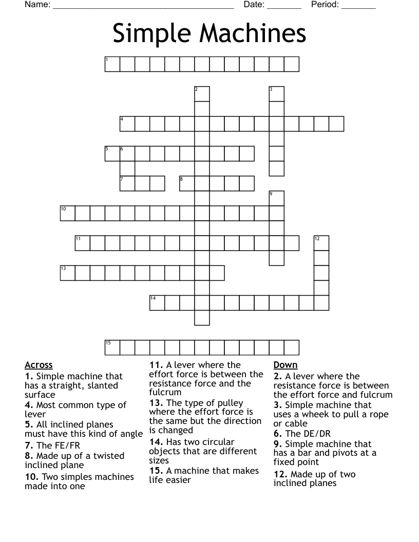 Simple Machines Crossword WordMint