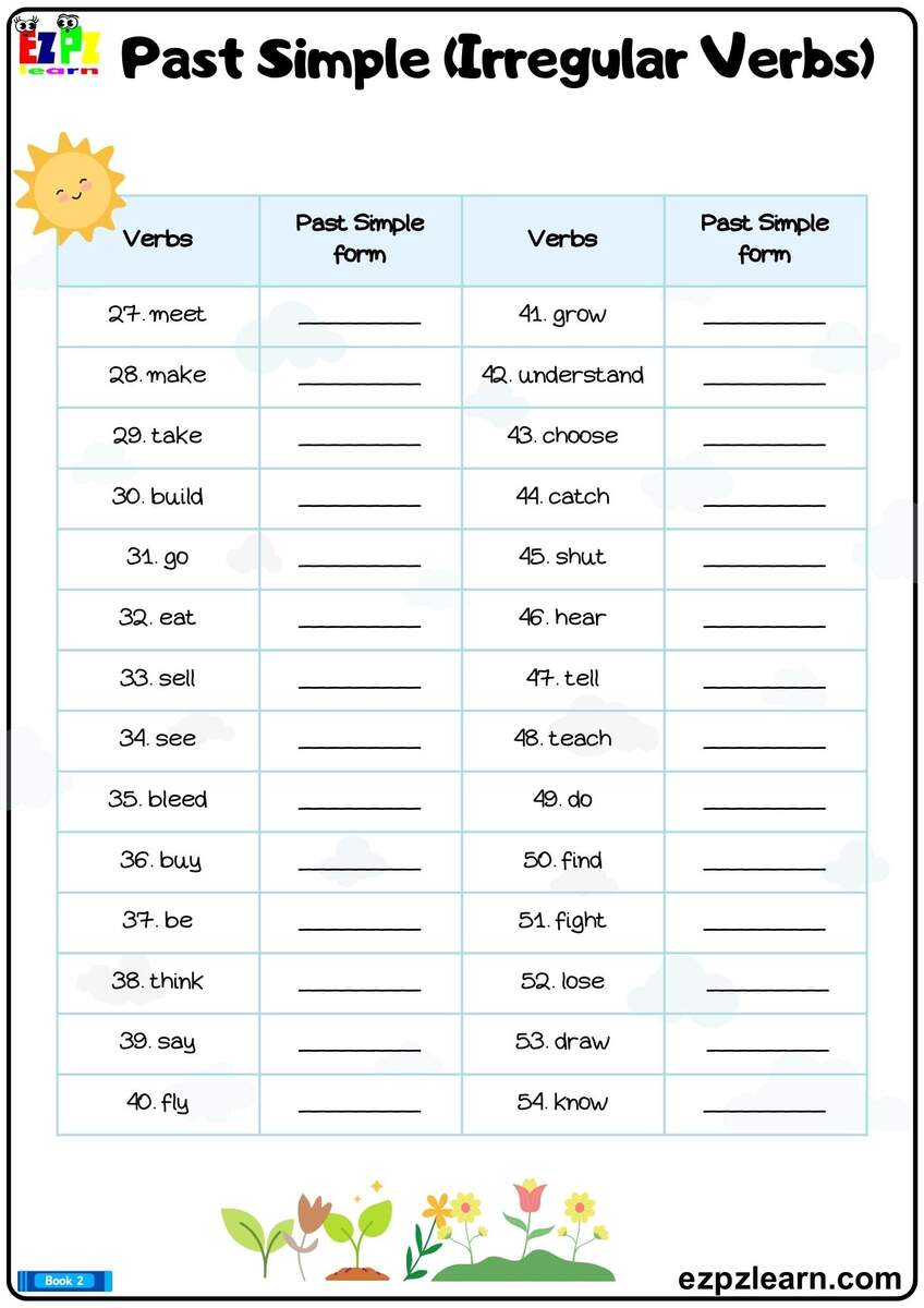 Simple Past Irregular Verbs Write The Verbs In The Simple Past Form Printable PDF Worksheet Part 2 Ezpzlearn