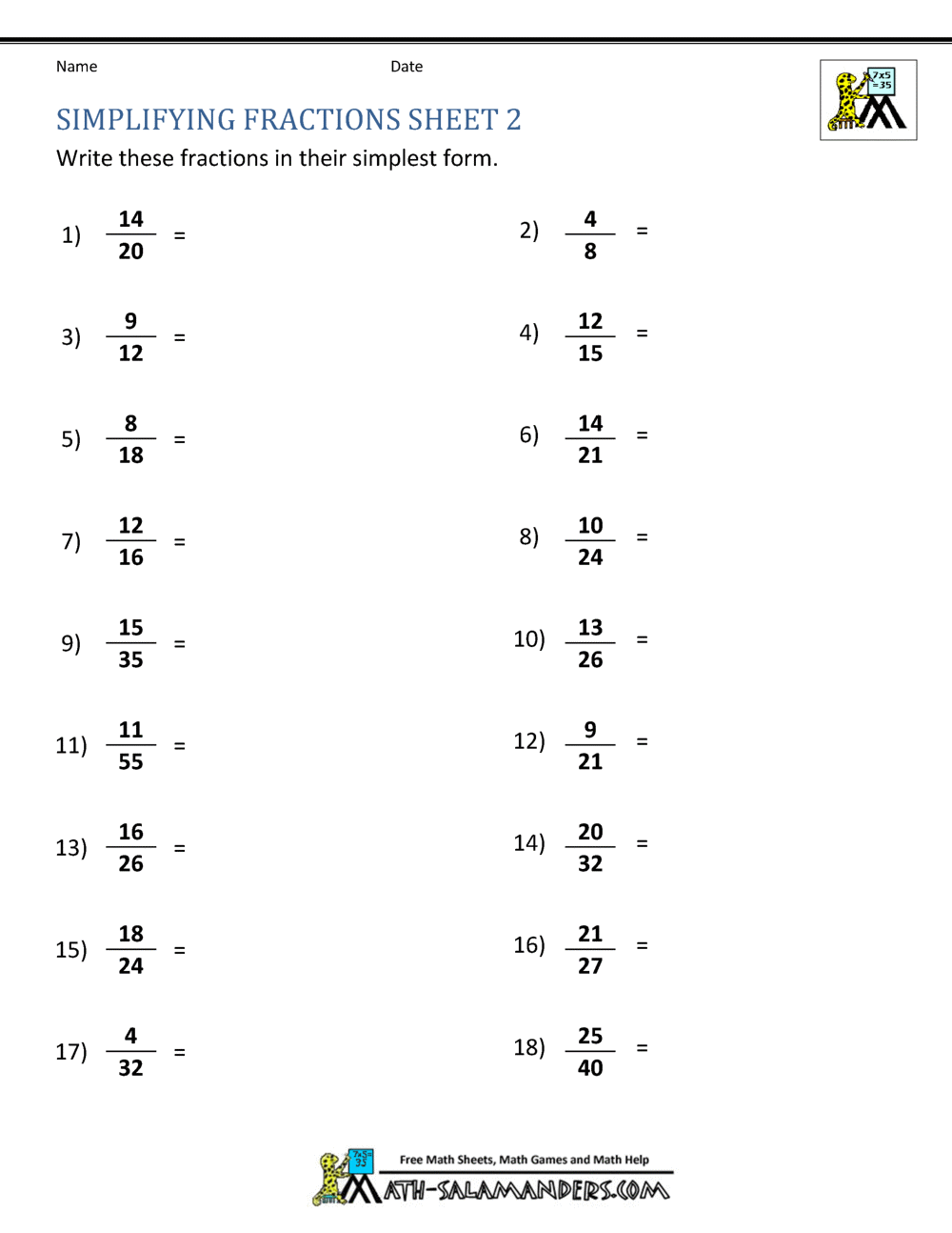 Fraction Worksheets Pdf Downloads Math Champions