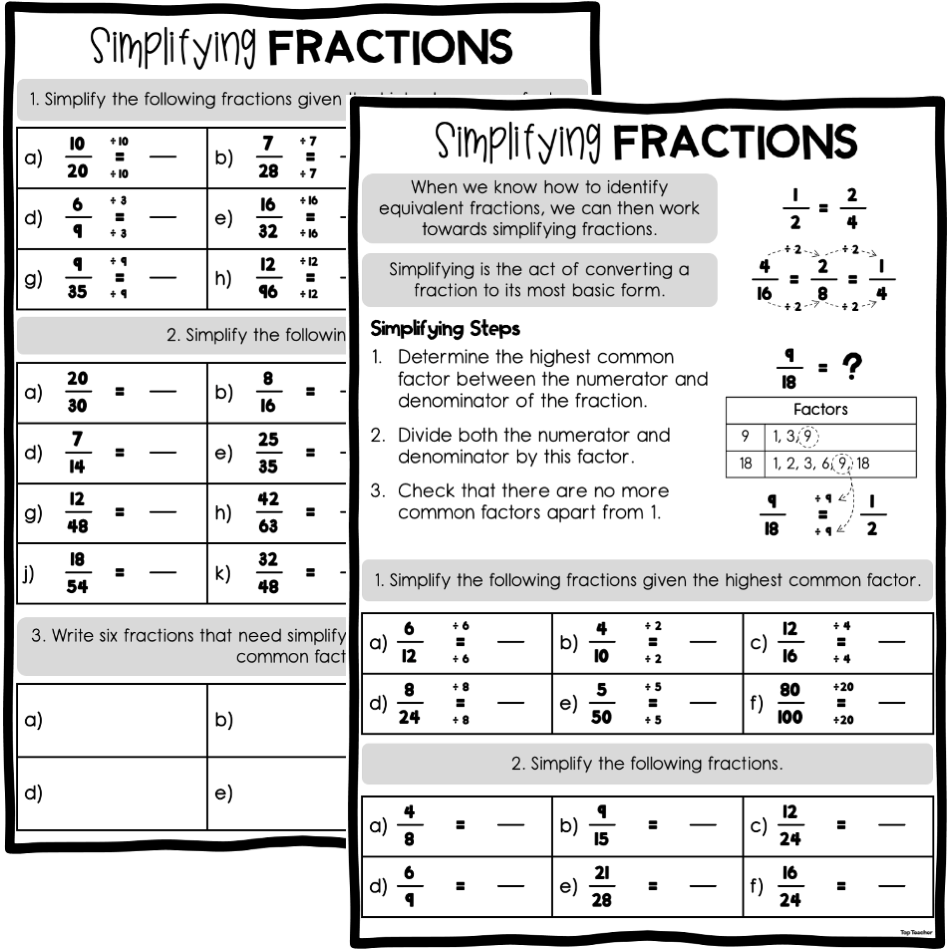 Simplifying Fractions Worksheets Top Teacher Simplifying Fractions Worksheets Top Teacher