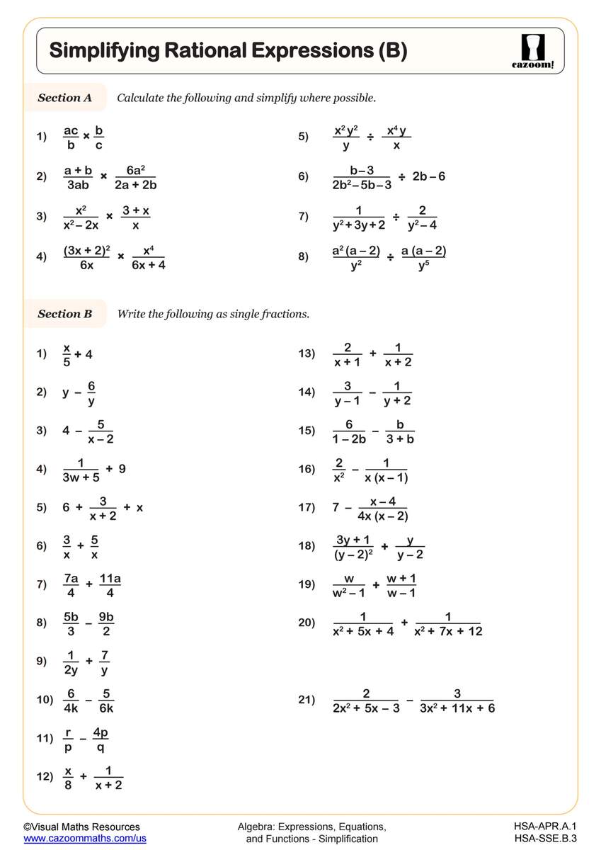 Multiply And Divide Algebraic Fractions A Worksheet Fun And Engaging High School Algebra Worksheet Cazoom Math