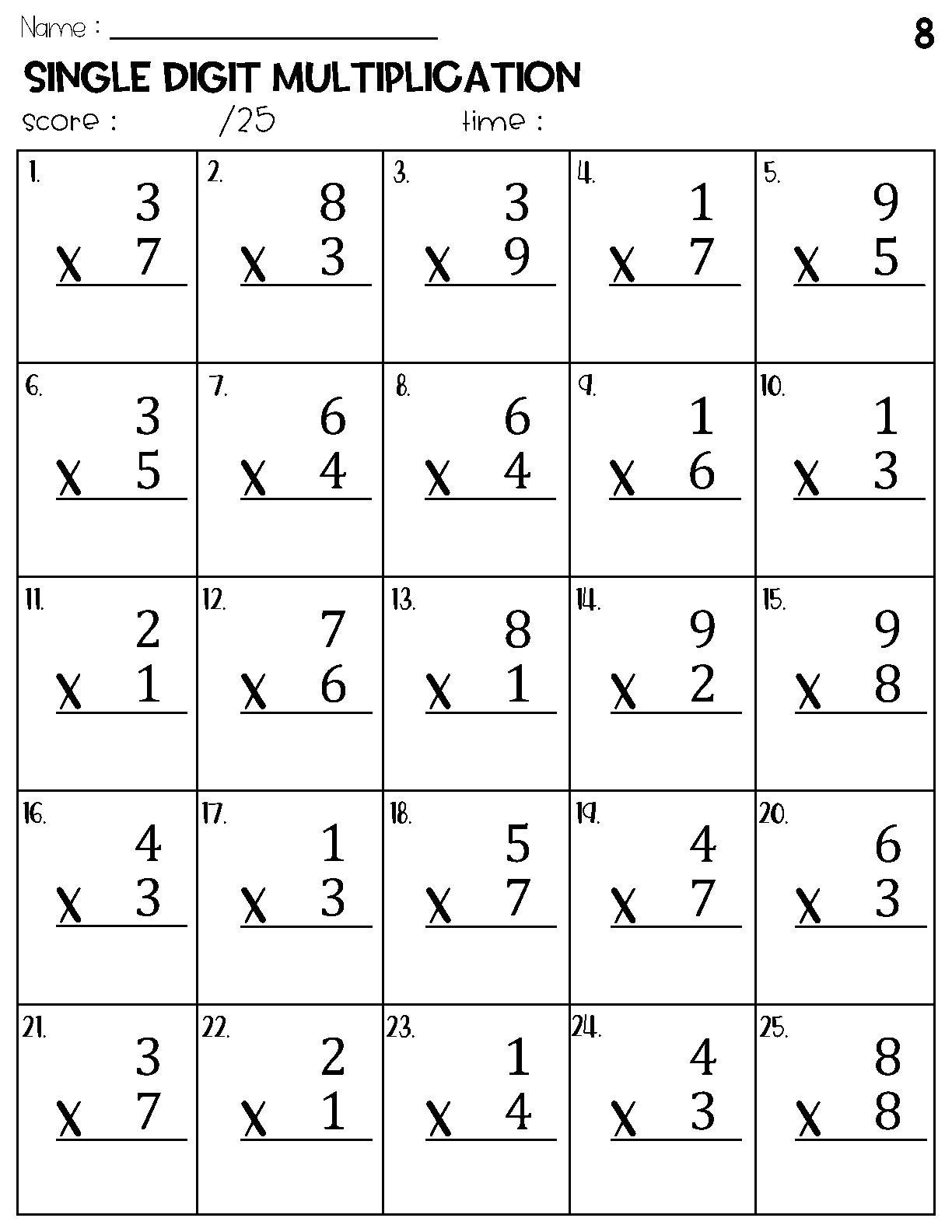 Single Digit Multiplication Worksheets Etsy Free Multiplication Worksheets 1 12 Paper Trail Design