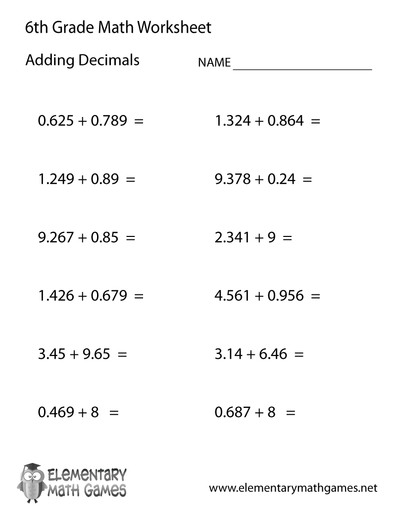 Sixth Grade Adding Decimals Worksheet Addition Worksheets Free Printable Easy Math Problems Free Printables Lettering SVG Files Tools Apps