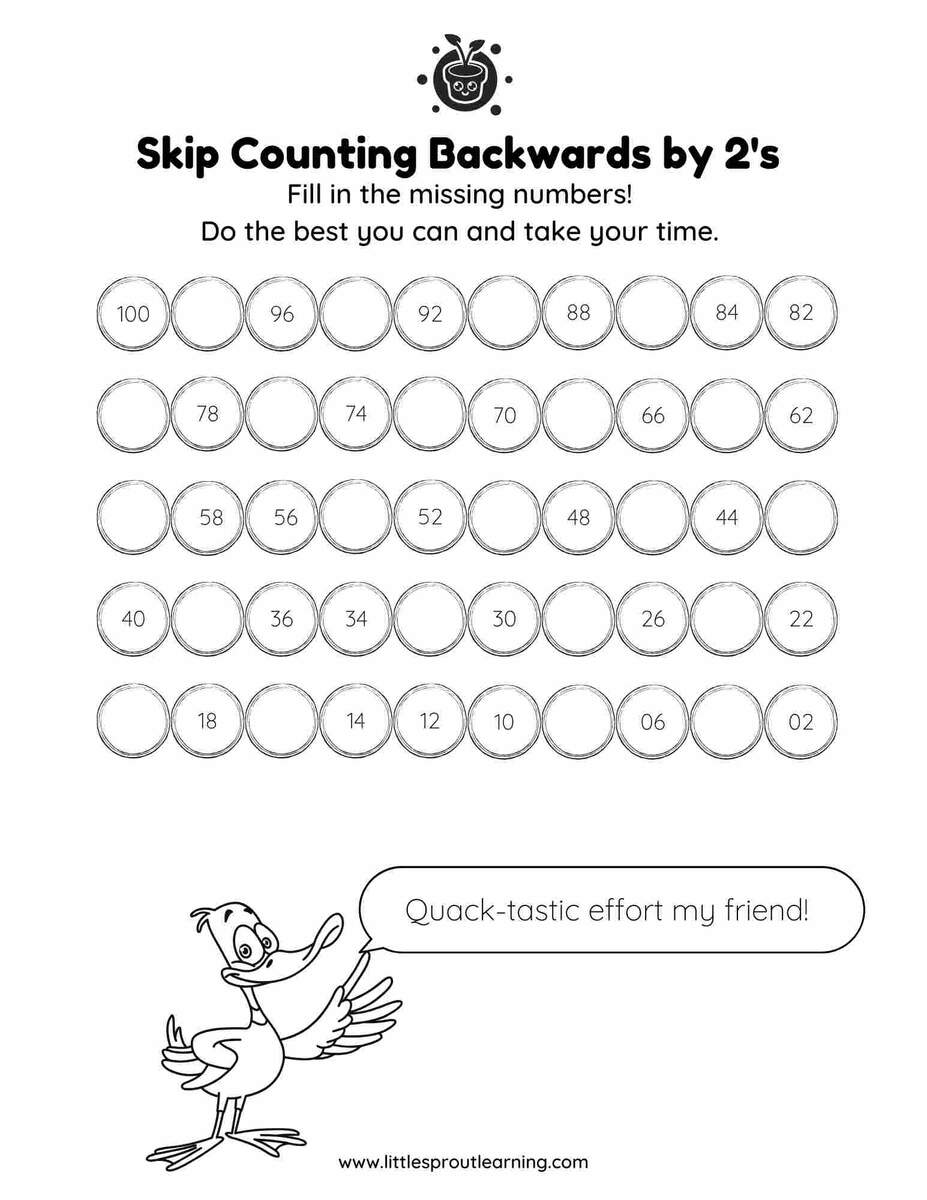 Skip Counting Backwards By 2 S Little Sprout Art