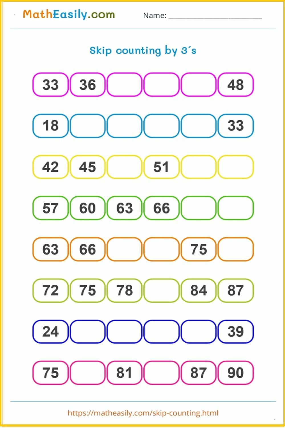 Skip Counting Games ONLINE Printable
