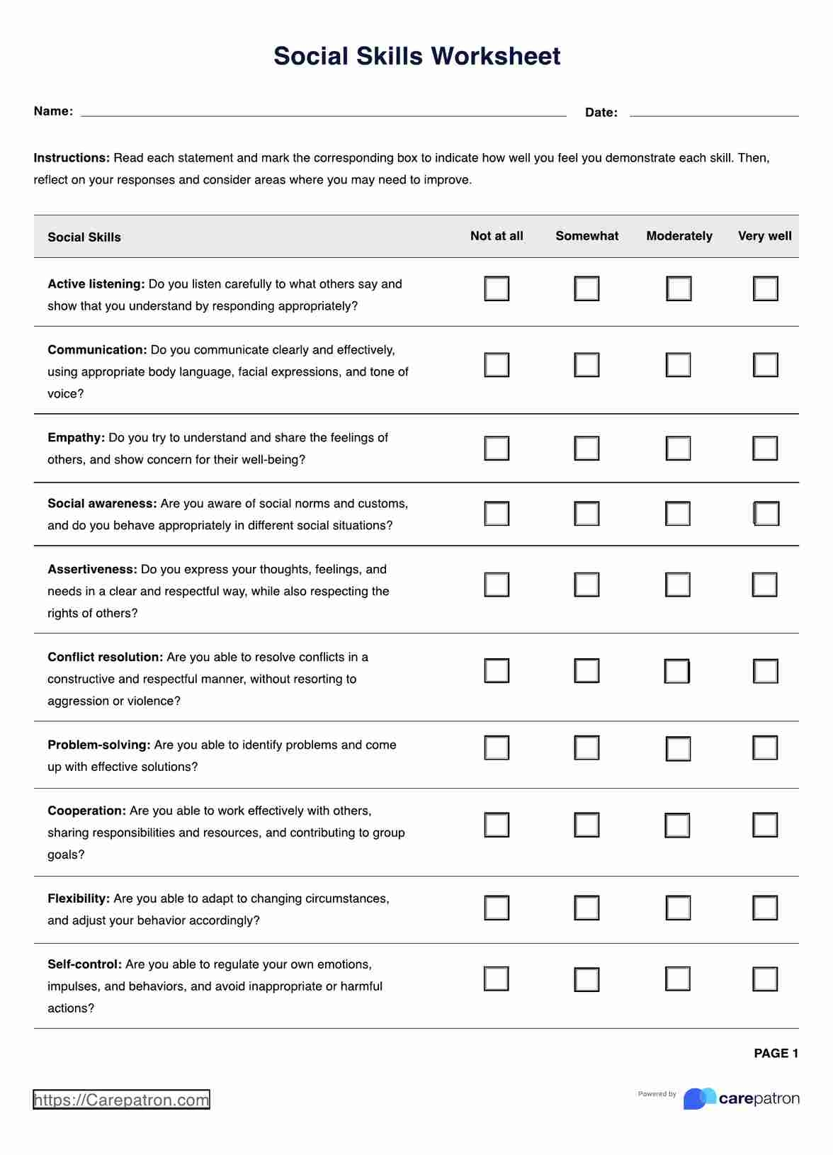 Social Skills Worksheet Social Skills Worksheet
