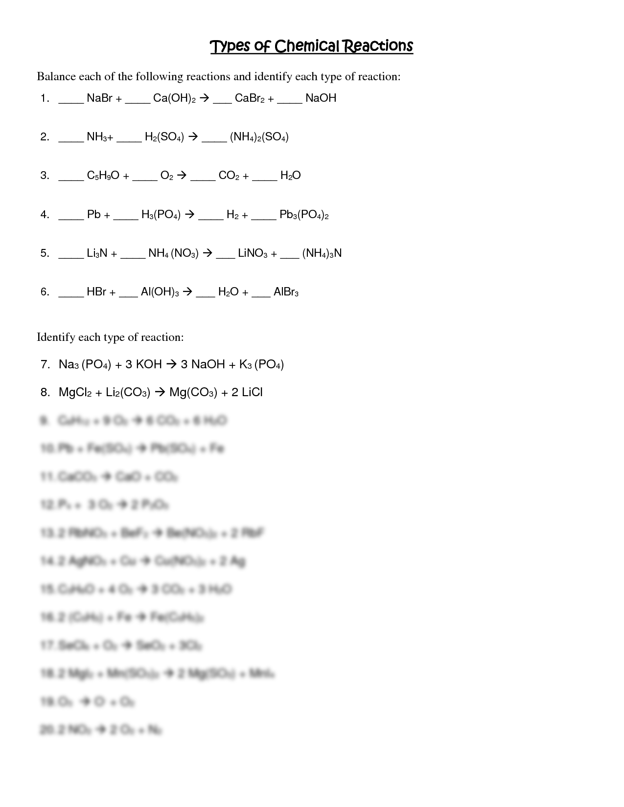 SOLUTION Types Of Reactions Worksheet Chemistry Notes High Worksheets Library