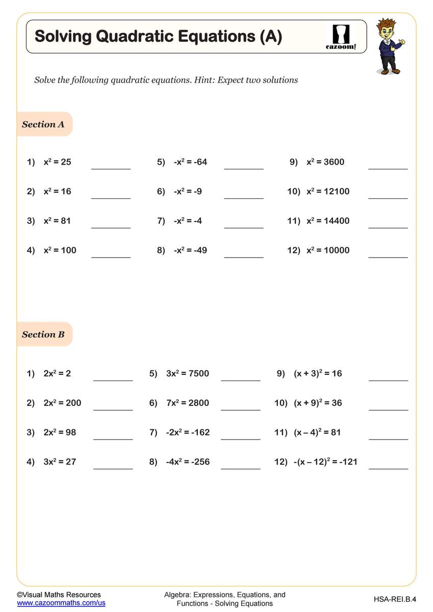 Solving Quadratic Equations C By Quadratic Formula Worksheet PDF Printable Algebra Worksheet Cazoom Math