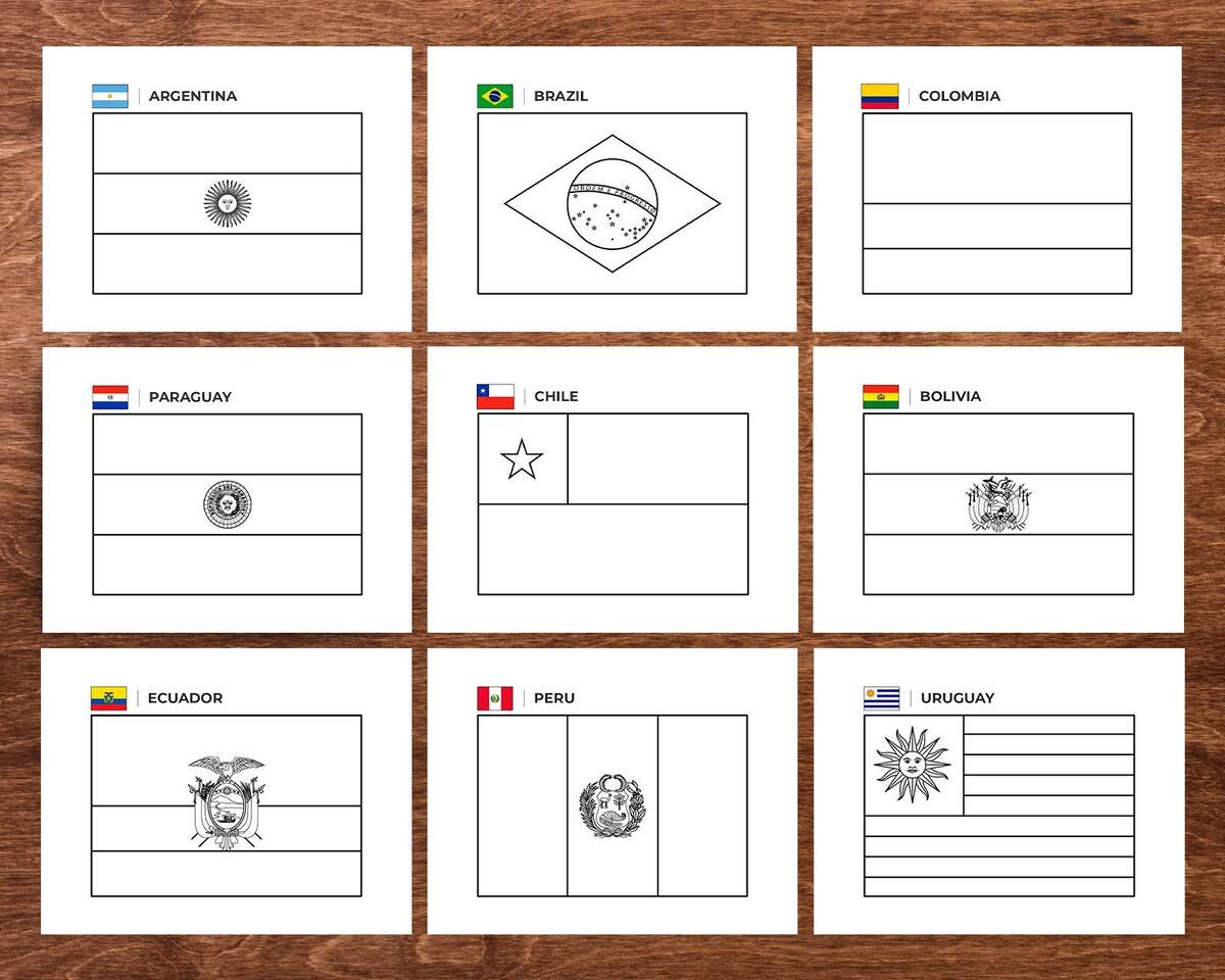 SOUTH AMERICA FLAGS Coloring Pages Americas Flags Coloring Book Printable For Kids Coloring Book For Toddlers Etsy