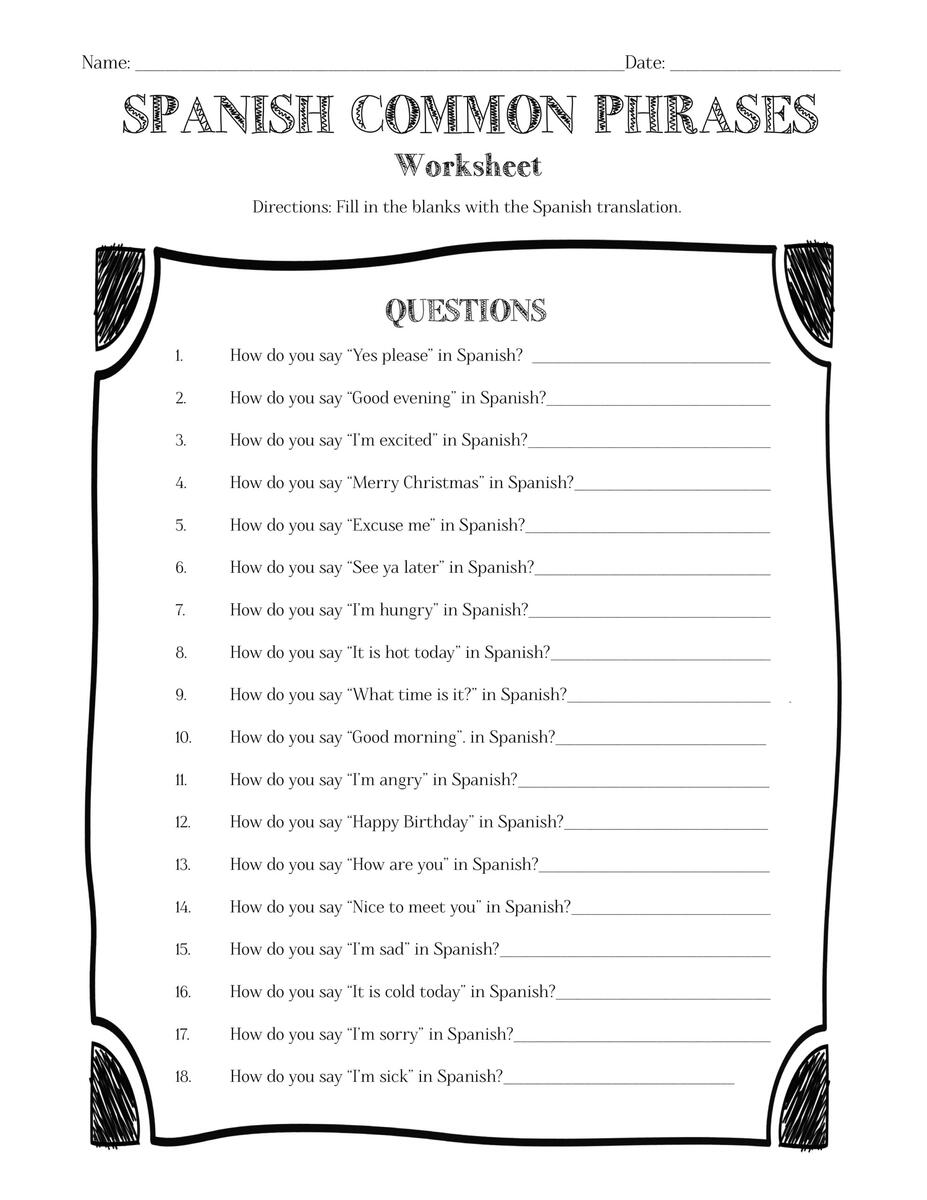 Spanish Common Phrases Information Sheet Worksheet And Answer Key Made By Teachers