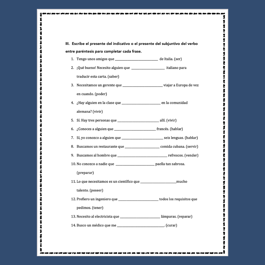Spanish Subjunctive Digital And Printable Assessments Tests Worksheets Best PowerPoints For Spanish French
