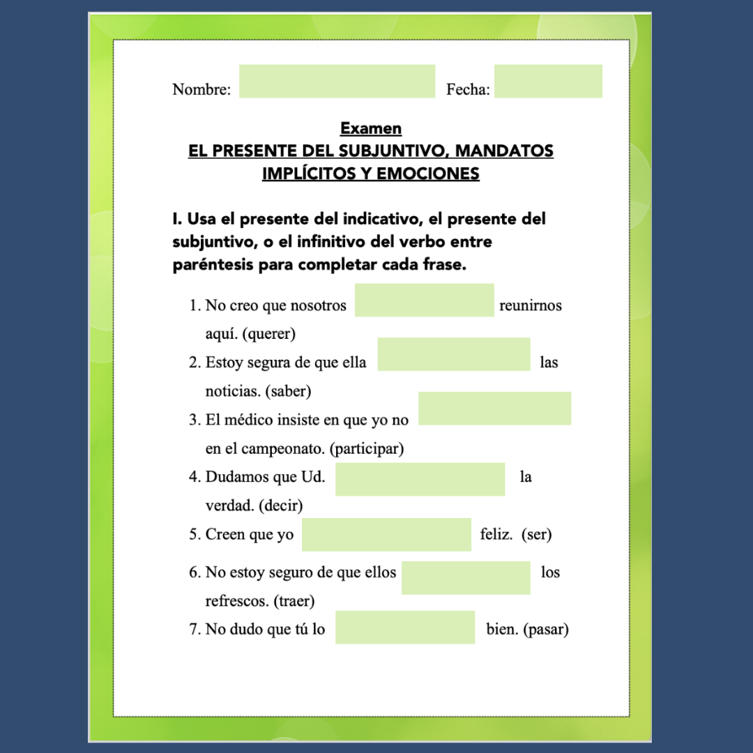 Spanish Subjunctive Digital And Printable Assessments Tests Worksheets Best PowerPoints For Spanish French