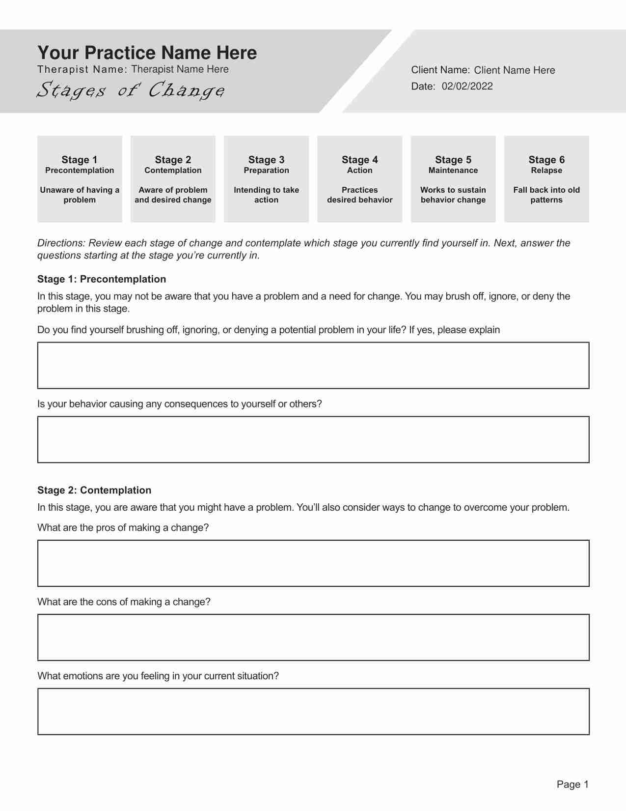 Stages Of Change Worksheet PDF Editable Fillable Printable TherapyByPro Stages Of Change Worksheet Editable Fillable PDF Template For Counselors Psychologists Therapists Etsy