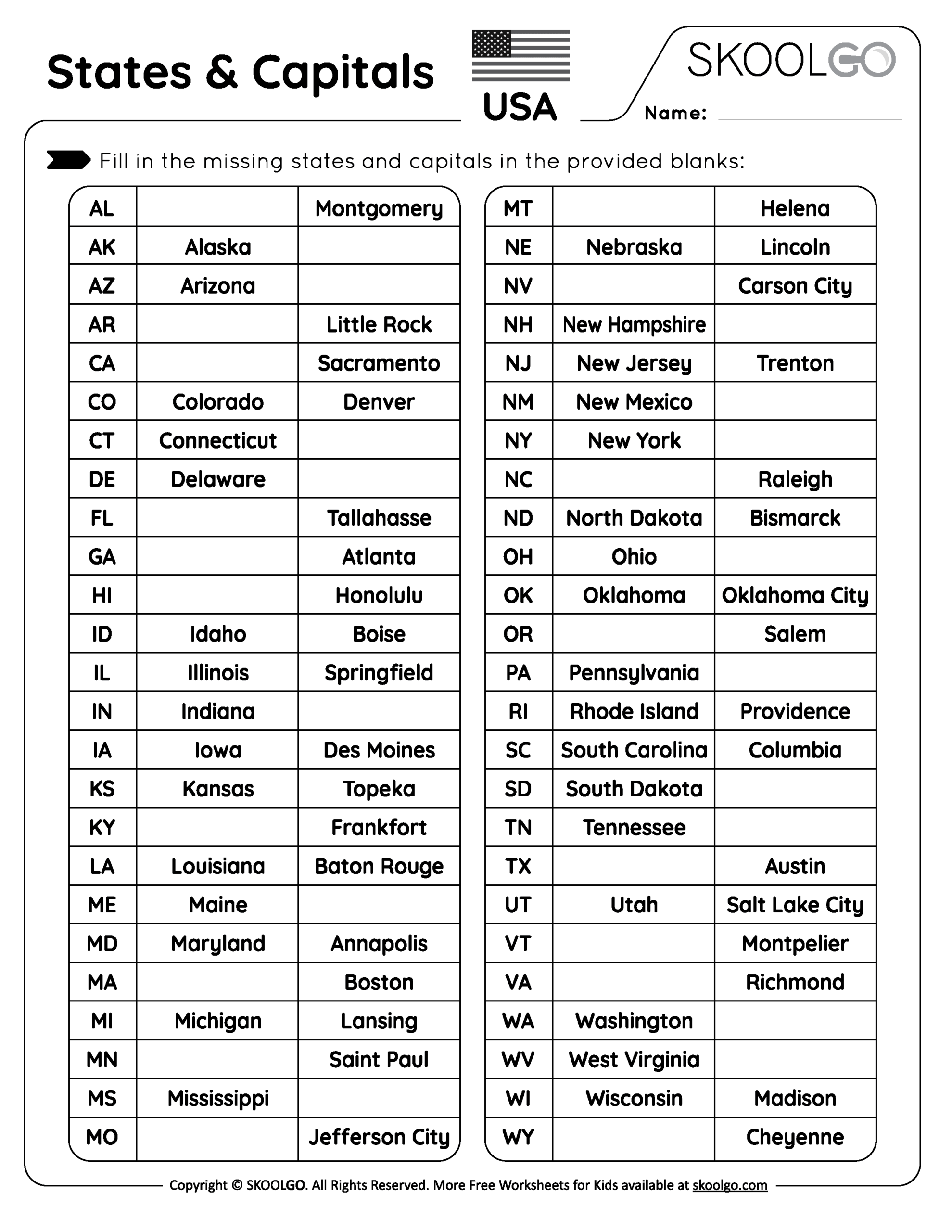 U S States Capitals Worksheets Test Sheets Maps U S Geography Made By Teachers