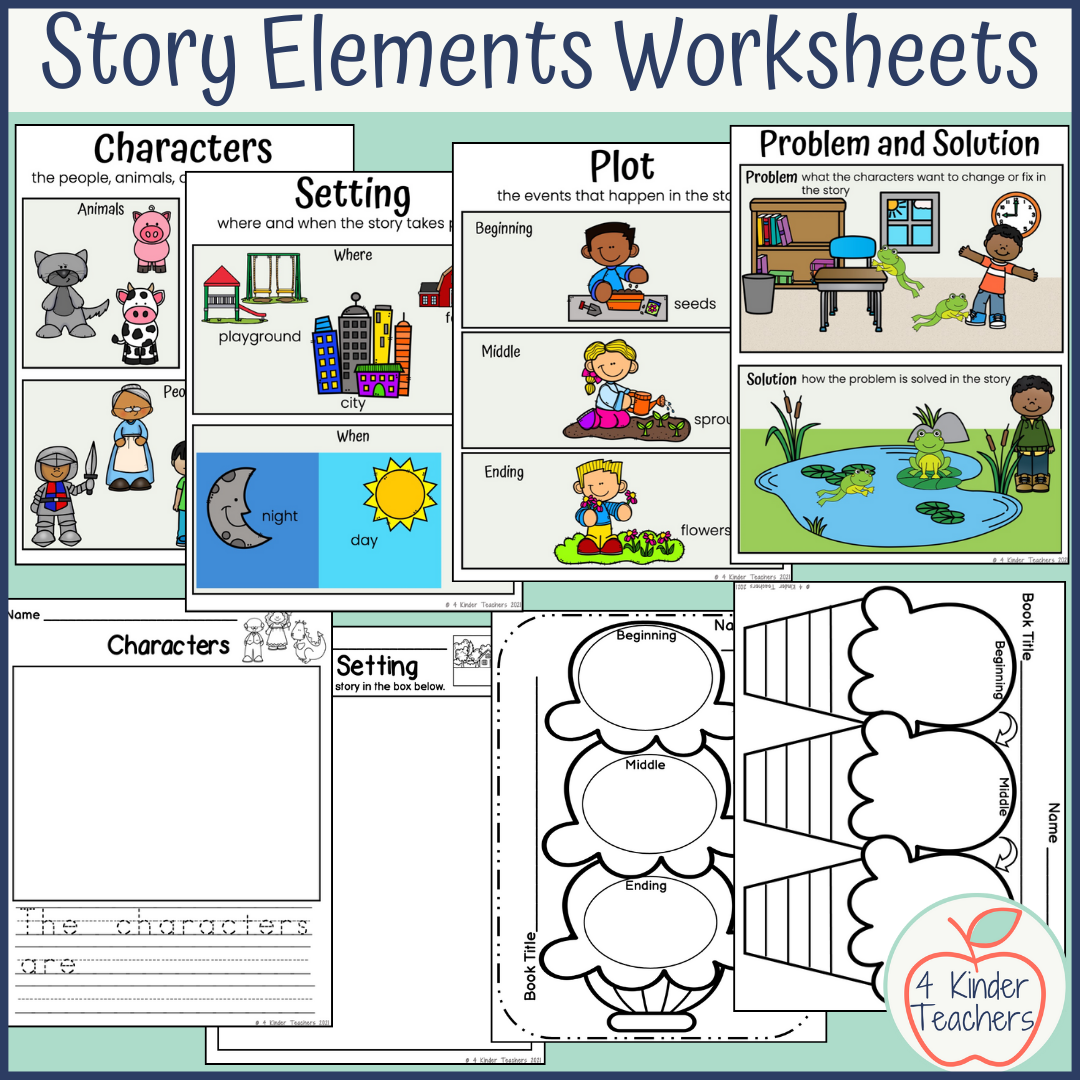 Story Elements Worksheets Setting Characters Beginning Middle End 4 Kinder Teachers