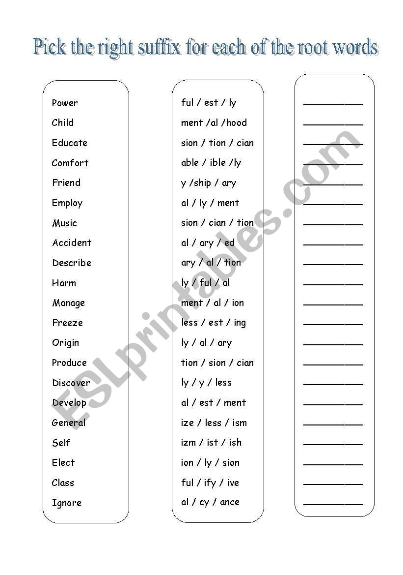 Suffixes ESL Worksheet By Mithras Suffixes ESL Worksheet By Mithras