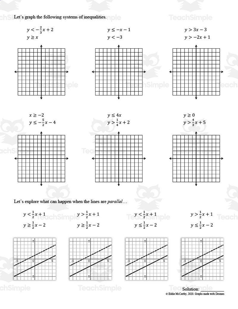 Systems Of Inequalities Guided Notes Homework Set By Teach Simple