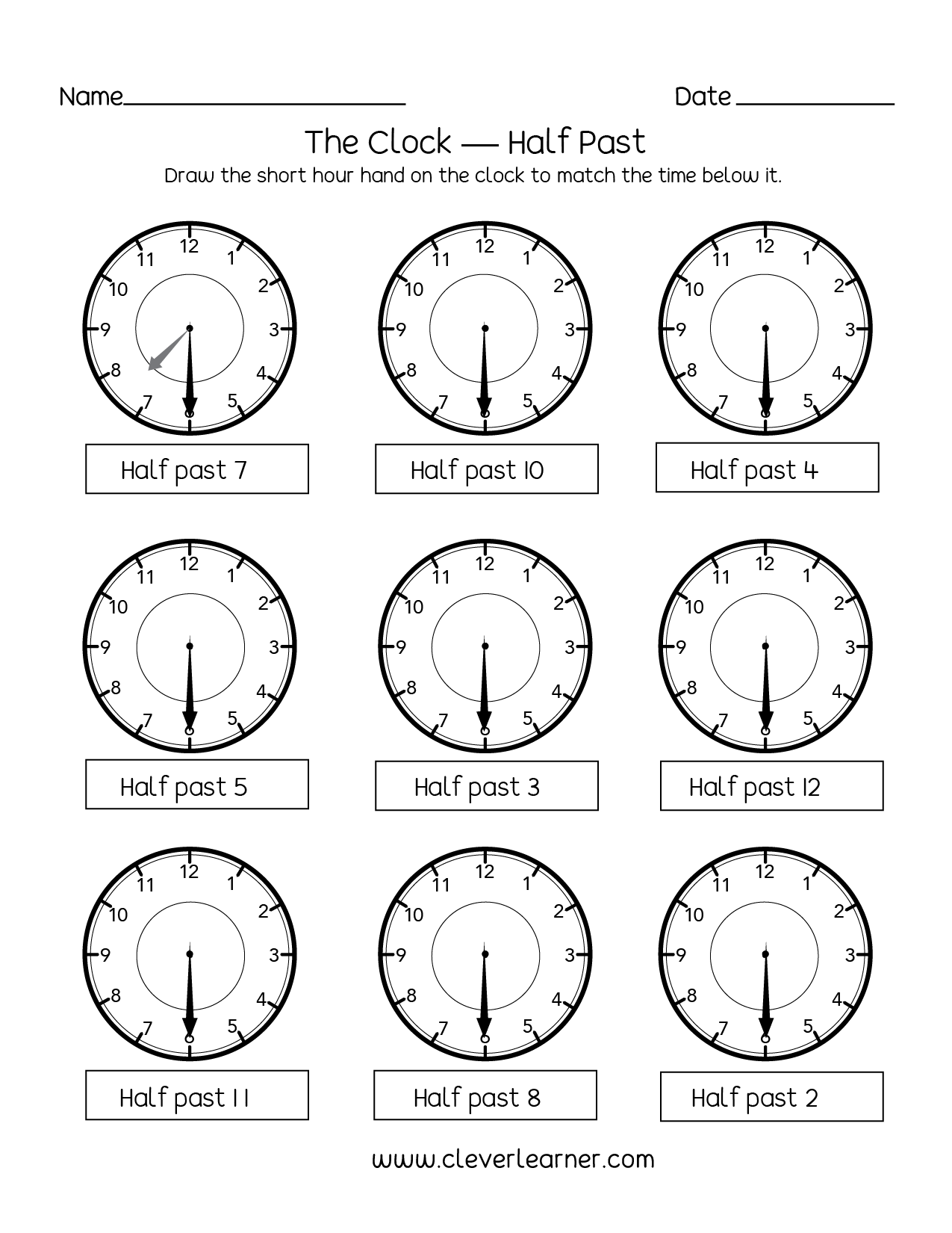 Telling Time Half Past The Hour Worksheets For 1st And 2nd Graders
