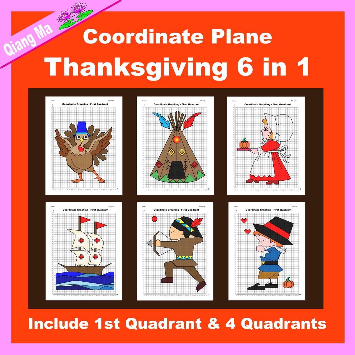 Thanksgiving Coordinate Plane Graphing Picture Thanksgiving Bundle 6 In 1 Made By Teachers