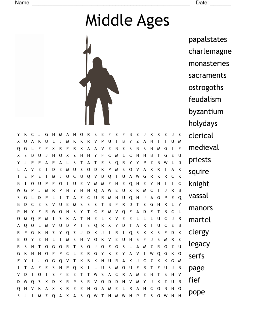 The Dark Middle Ages Word Search WordMint
