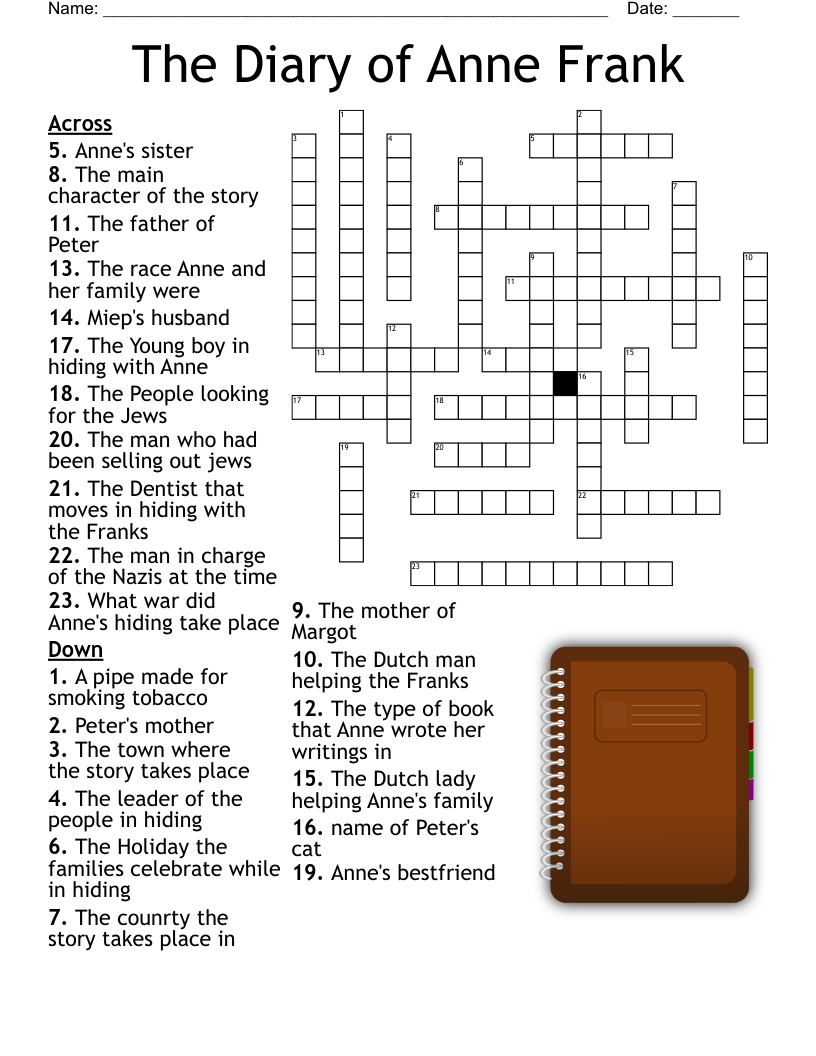 The Diary Of Anne Frank Crossword WordMint The Diary Of Anne Frank Crossword WordMint