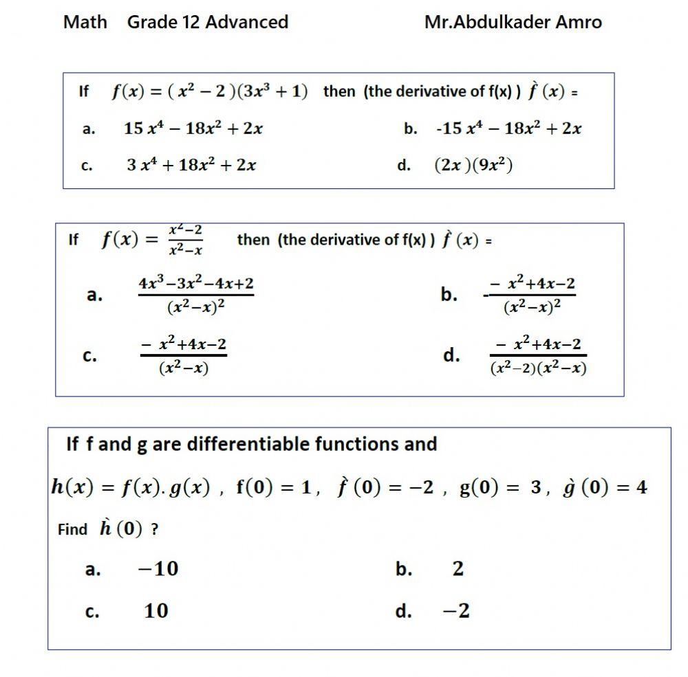 Derivatives The Power Product Quotient Rules Warm Ups And Homework 35 Problems Teacher Professional Development