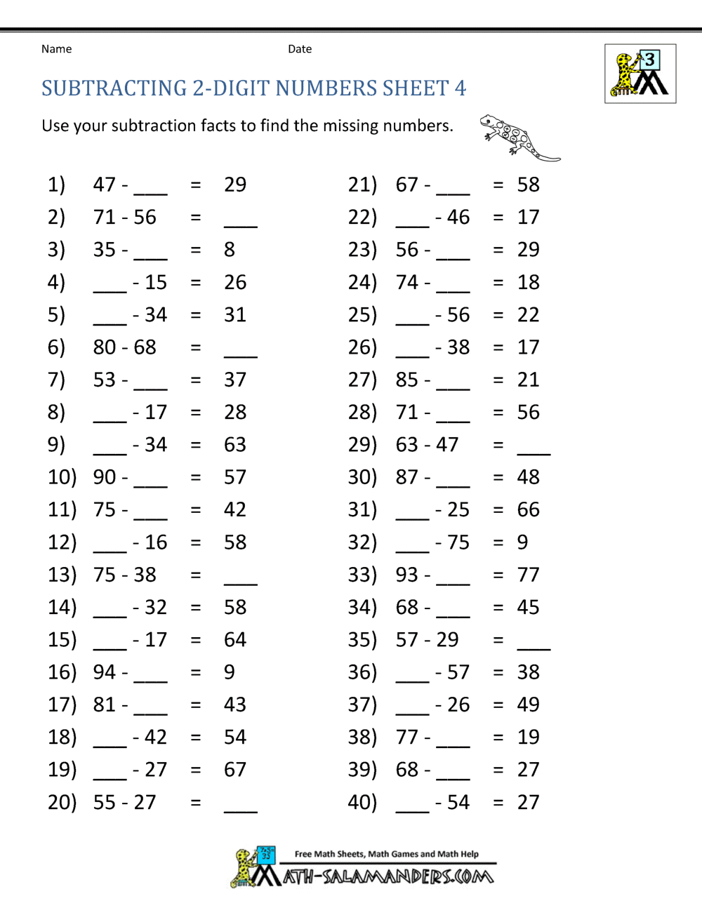 Third Grade Subtraction Worksheets Third Grade Subtraction Worksheets