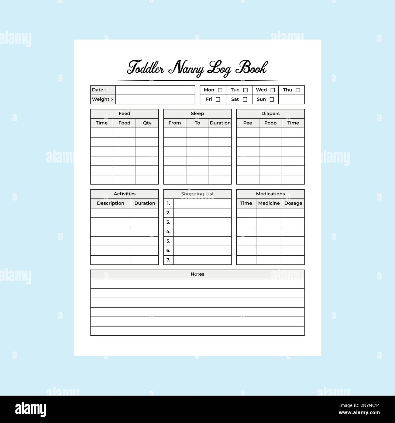 Toddler Nanny KDP Interior Notebook Toddler Information Feeding And Sleep Time Tracker Template KDP Interior Log Book Daily Nanny Information Tra Stock Vector Image Art Alamy