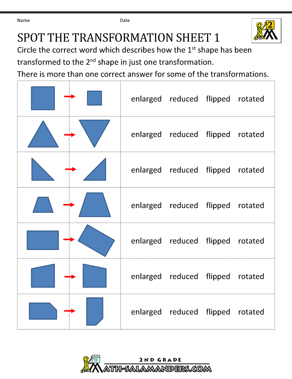 Transformation Geometry Worksheets 2nd Grade Transformation Geometry Worksheets 2nd Grade